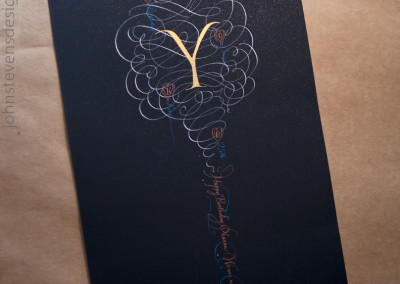 Calligraphy artworks | gold and gouache on blue Japanese paper