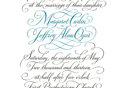 wedding calligraphy | Written out in spencerian script, flourishes carefully balanced.