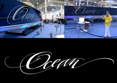 Special Script lettering designed for 86 foot yacht