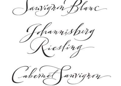 Hand-lettered script styles for wine varietals