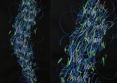 Calligraphic Art | Improvised calligraphic composition on black paper in casein and gouache