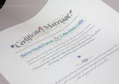 Marriage Certificate with lines for signatures in the Quaker Wedding certificate tradition