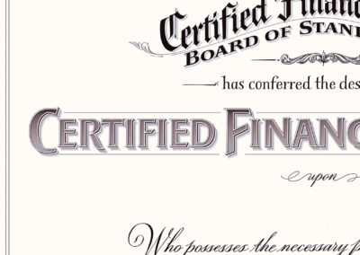 Hand-lettered Financial Planner certificate