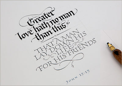 Calligraphy and Lettering on paper, combining Blackletter and Roman Capitals. John Stevens