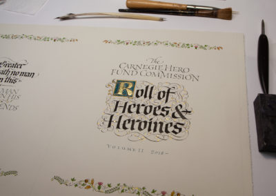 Fine calligraphy with gold leaf. Illuminated manuscript