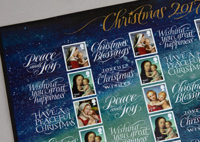 Royal Mail Christmas stamps with calligraphy by John Stevens (Design: Supple Design)