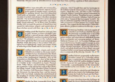 Large scroll on vellum, with gold leaf, decorative lettering, and water color. On calfskin vellum (parchment)