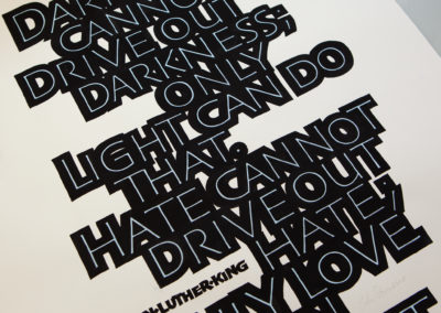 Bold lettering design of MLK quote. Brush on Arches paper.
