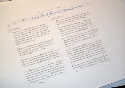 Wedding vows in calligraphy hand writing