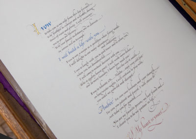 Wedding vows in calligraphy hand writing