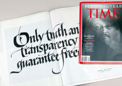 Calligraphy of quotes for Time Magazine by lettering artist, John Stevens