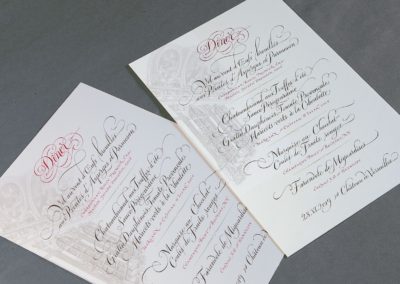 Calligraphy Invitation for dinner presented by Chef Alex Hitz at Versailles in 2019