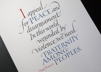 Peace quote of Pope Francis, calligraphy by John Stevens