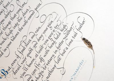Illustrated feather with calligraphy