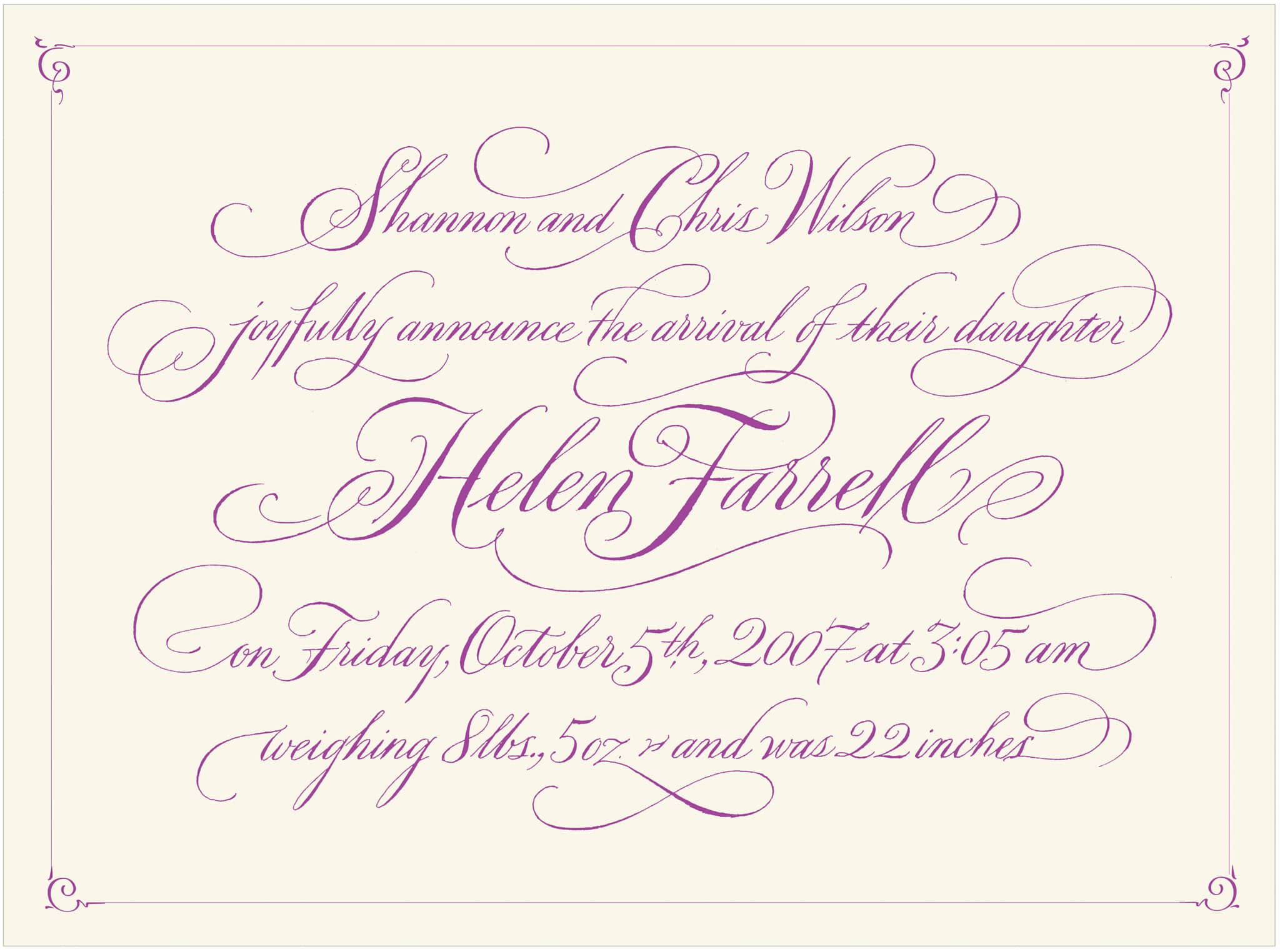 wedding, baby announcement calligraphy