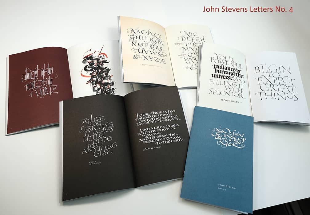 Several spreads showing calligraphic work of John Stevens in 6x9 format.