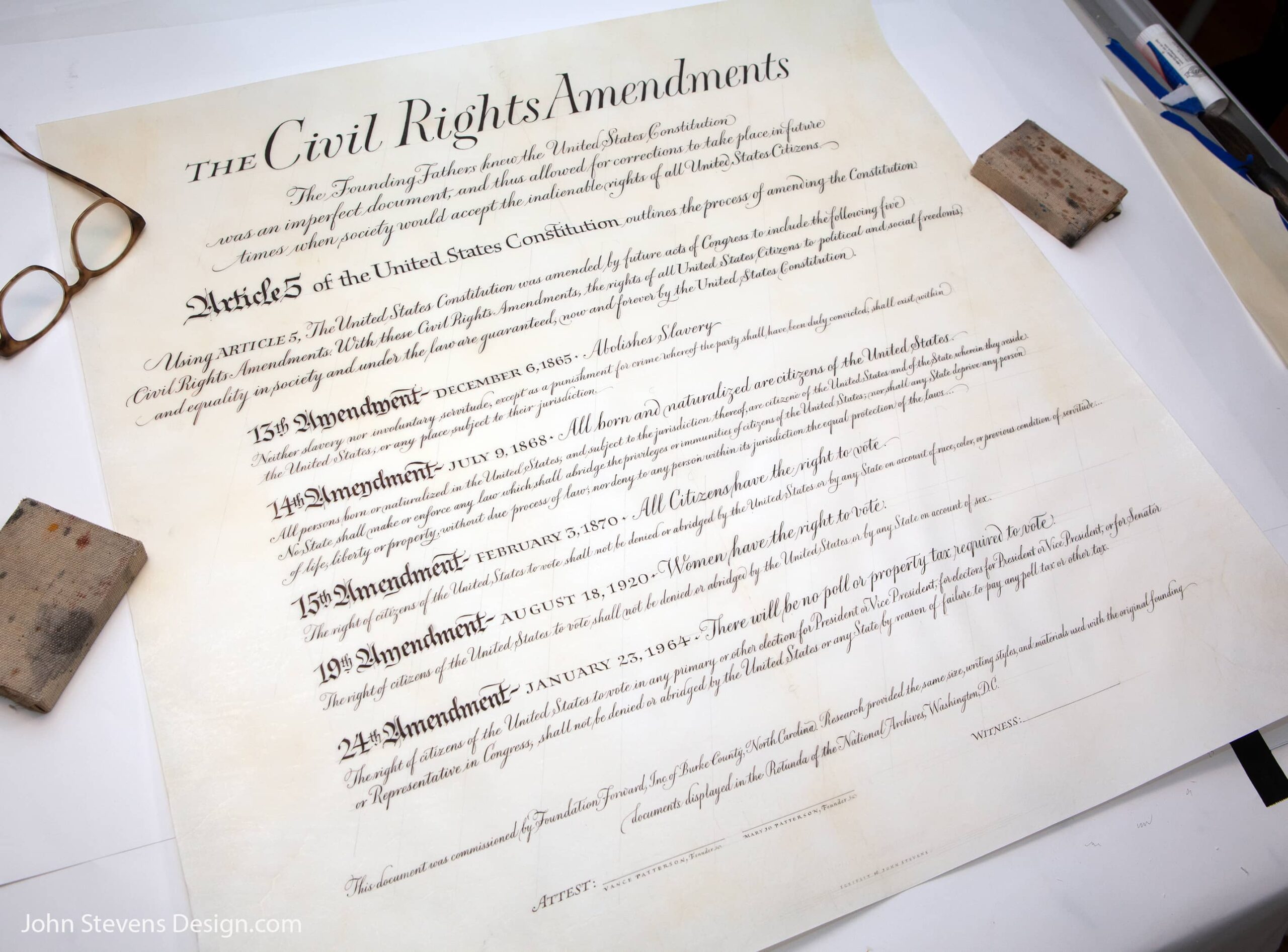 Civil Rights Amendments A document based on the US Constitution. Same size and script style and on vellum (skin).