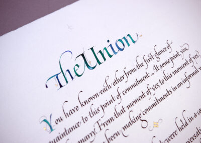 The Union (close up) Poem written out in Italic calligraphy