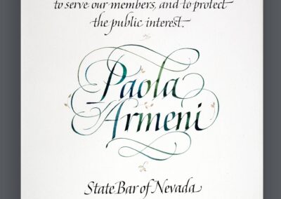 Beautiful Italic Pen calligraphy by John Stevens honorary certificate