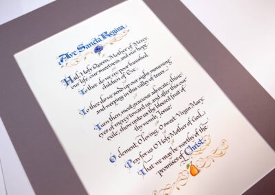 A prayer of the Holy Rosary written in calligraphy with illustrations.
