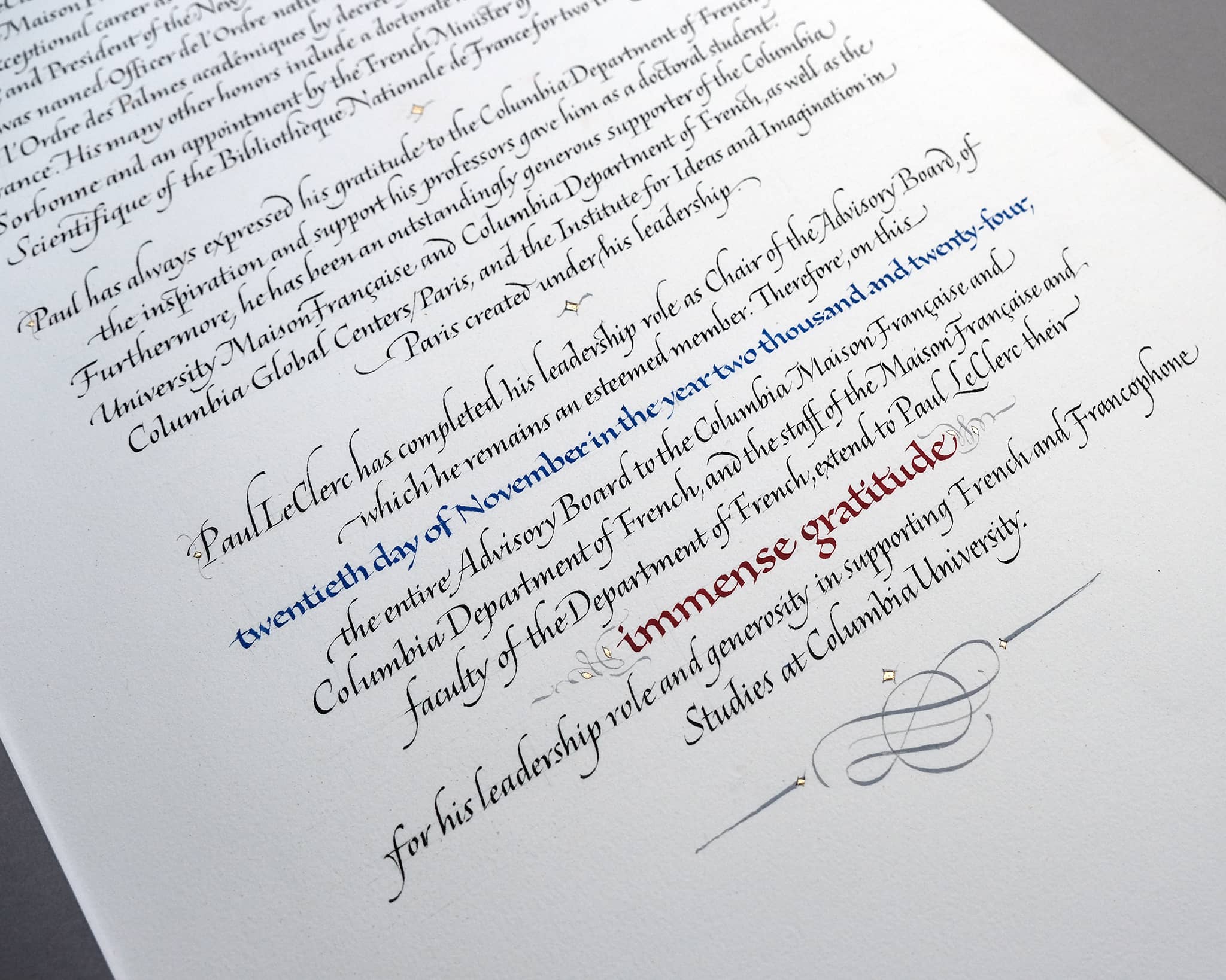 A page of beautiful Italic calligraphy about gratitude. A commission.